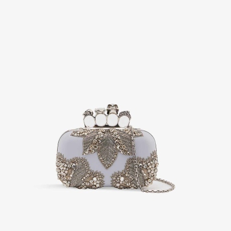 ALEXANDER MCQUEEN clutch bag 알렉산더맥퀸 스컬 장식 비즈 가죽 클러치백 스프링 블루